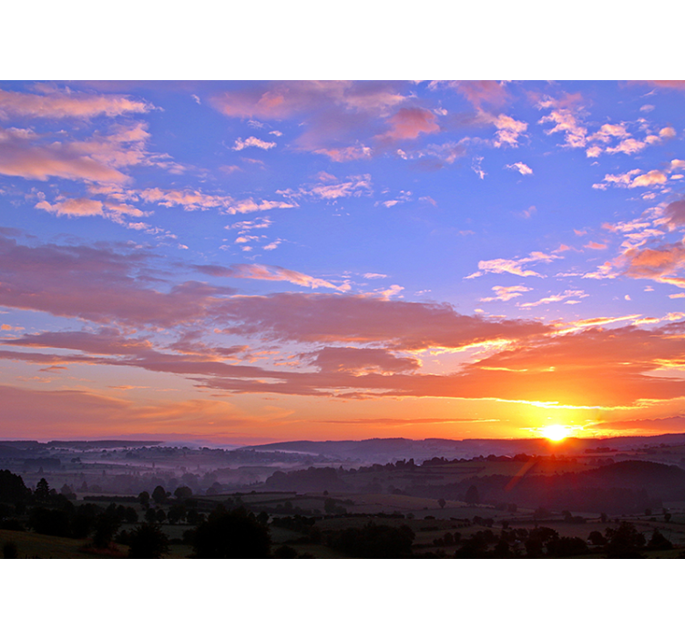 Tapisserie paysage coucher de soleil sur collines - TenStickers
