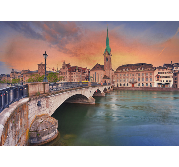 Tapisserie villes et pays zurich pont au coucher du soleil - TenStickers