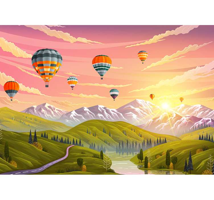 Tapisserie paysage montgolfières - TenStickers