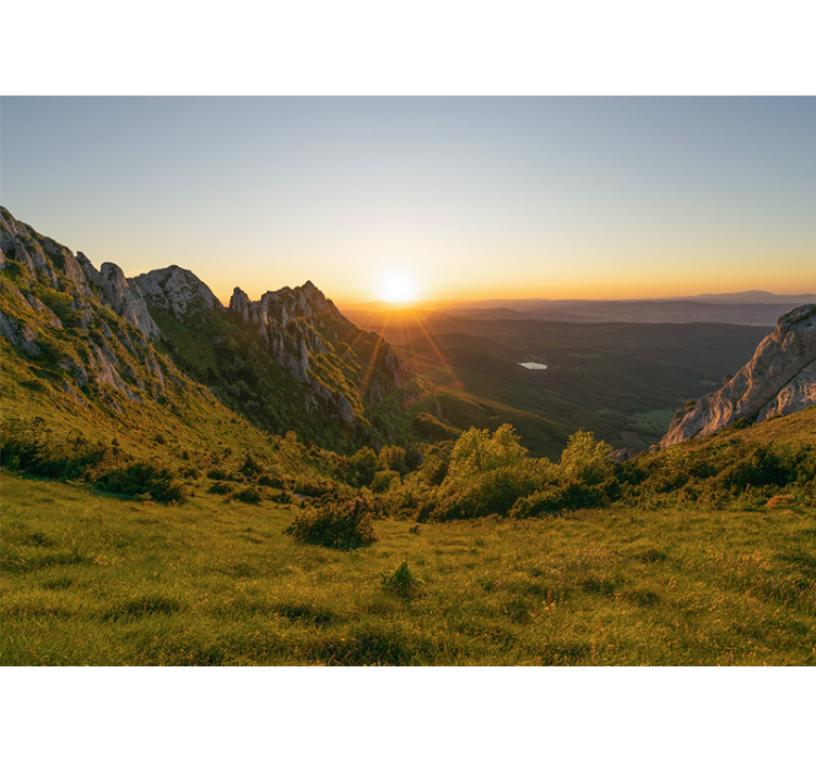 Tapisserie paysage coucher de soleil sur montagnes - TenStickers