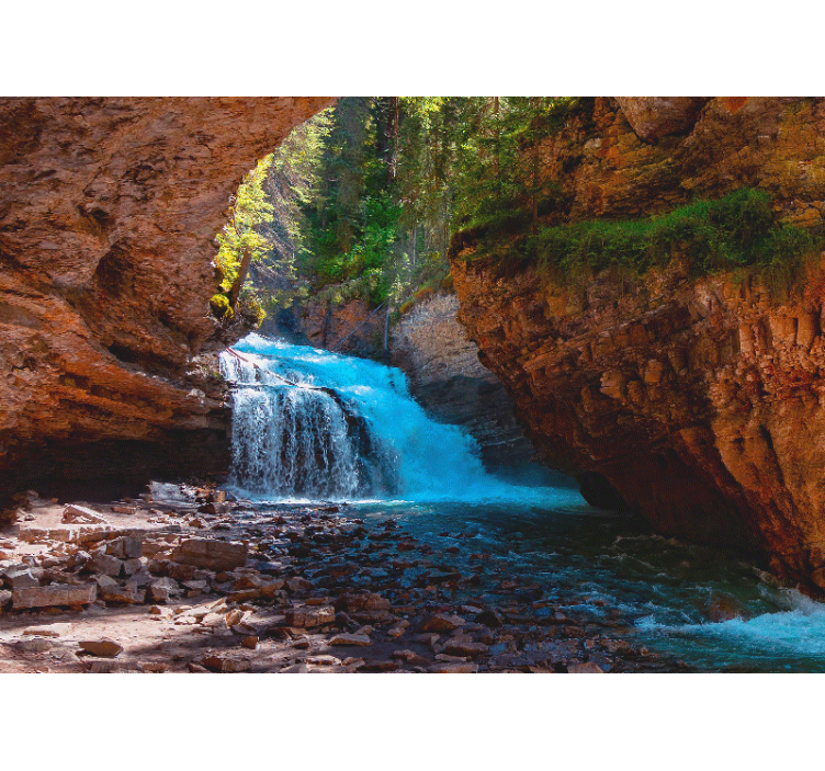 Tapisserie montagne vue de cascade naturelle - TenStickers