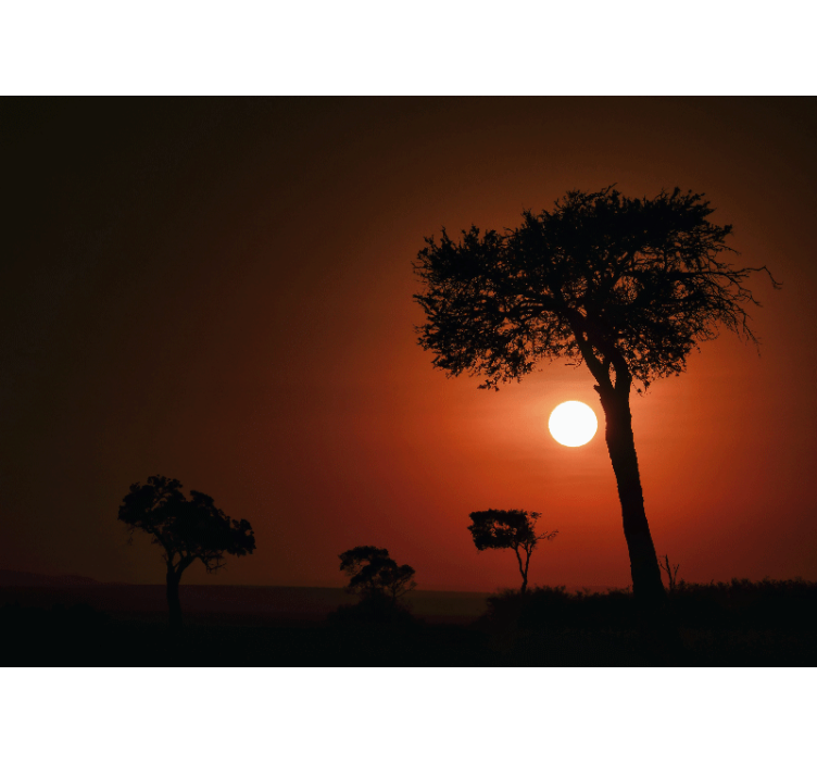 Tapisserie paysage scène de coucher de soleil en silhouette - TenStickers