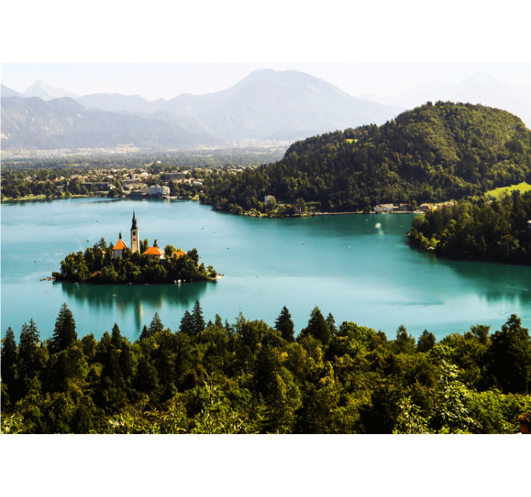 Tapisserie paysage Île du lac de bled - TenStickers