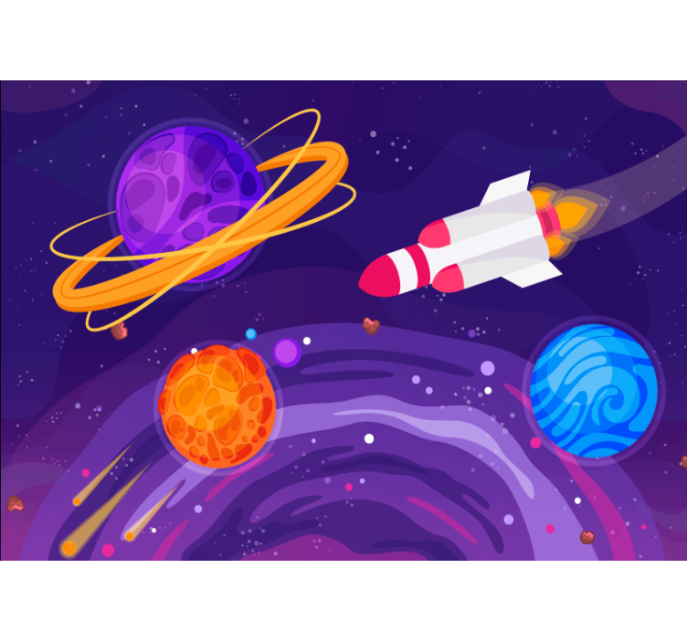 Tapisserie fantaisie fusée dans l'espace - TenStickers