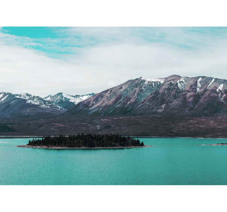 Tapisserie paysage Île du lac de montagne - TenStickers