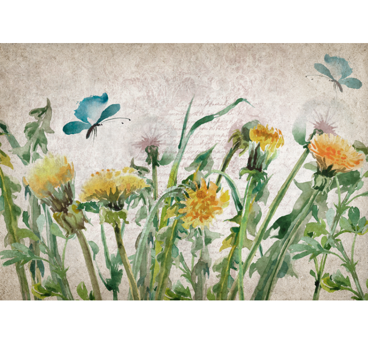 Tapisserie fleur pissenlits avec papillons - TenStickers
