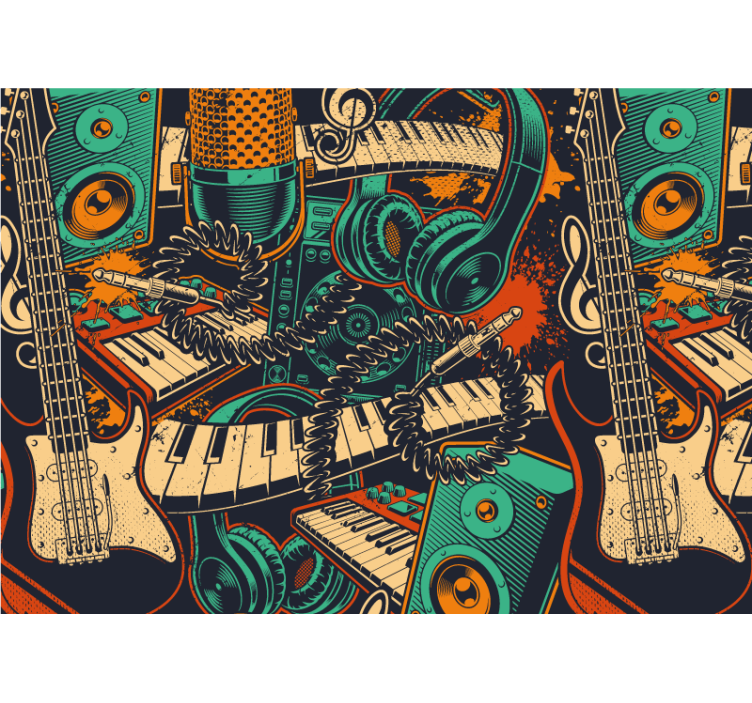 Tapisserie musique guitare et casque audio - TenStickers