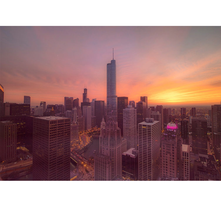 Tapisserie villes et pays coucher de soleil sur chicago - TenStickers