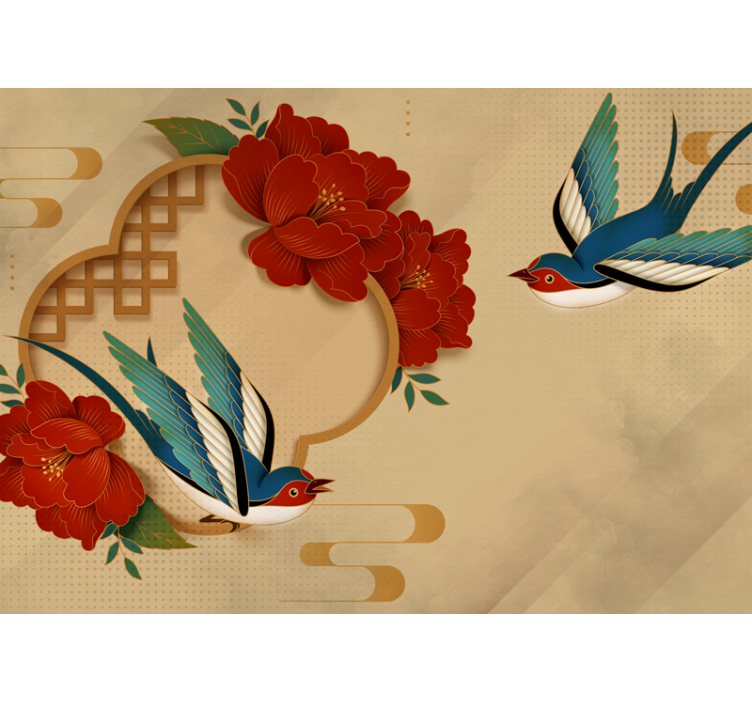 Tapisserie fleur hirondelle et fleurs - TenStickers