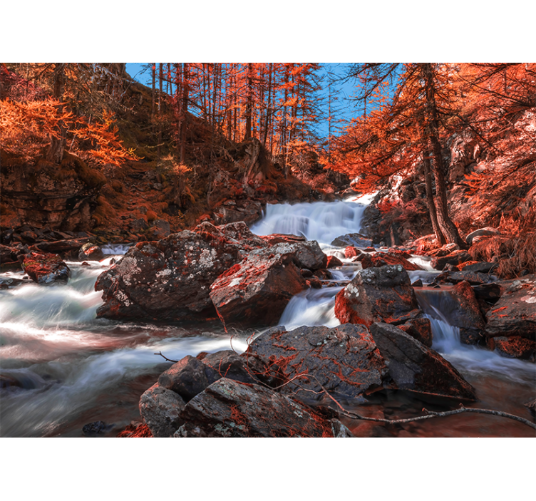 Tapisserie montagne ruisseau rocheux en cascade - TenStickers