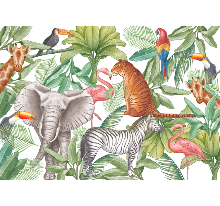 Tapisserie jungle motif d'animaux aquarelle - TenStickers