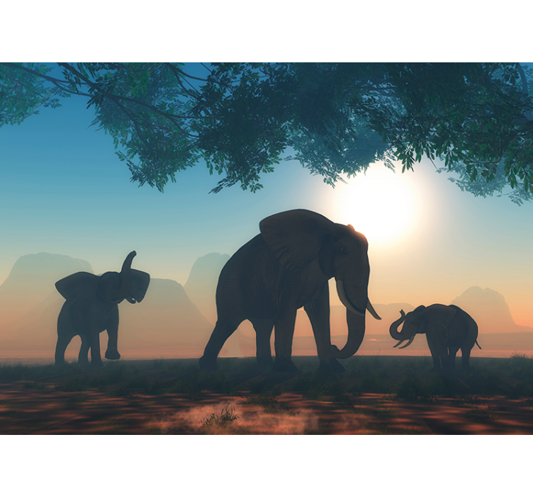 Tapisserie animaux scène d'éléphant de savane - TenStickers
