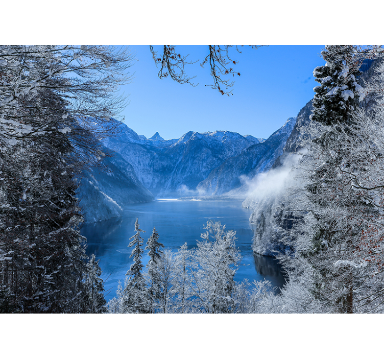 Tapisserie paysage lac alpin glacé - TenStickers
