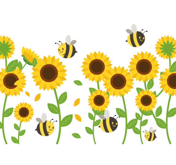 Tapisserie fleur tournesols joyeux et abeilles bourdonnantes - TenStickers