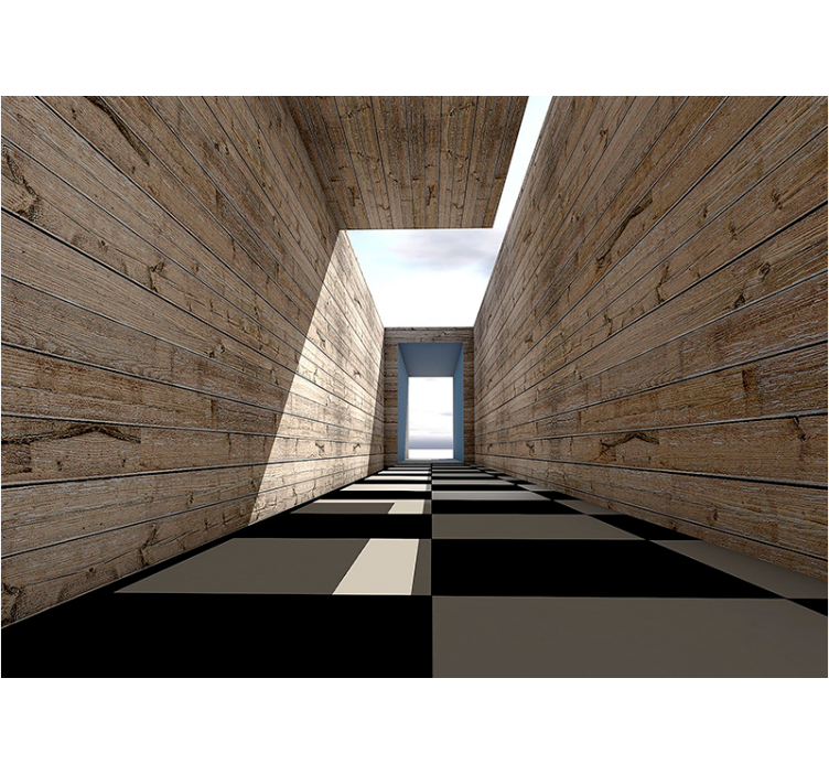 Tapisserie textures et motifs perspective de couloir en bois - TenStickers