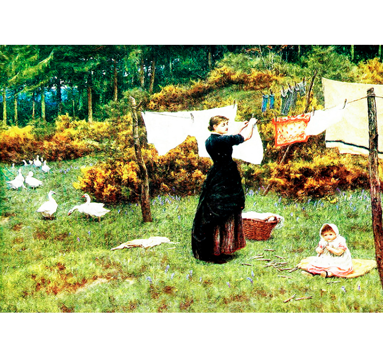 Tapisserie art classique femme étend du linge - TenStickers