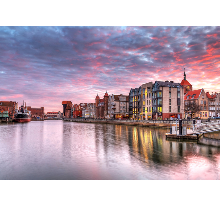 Tapisserie villes et pays gdansk port au coucher du soleil - TenStickers