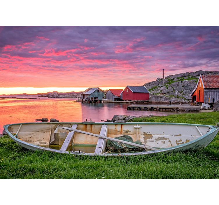 Tapisserie paysage village côtier pittoresque - TenStickers
