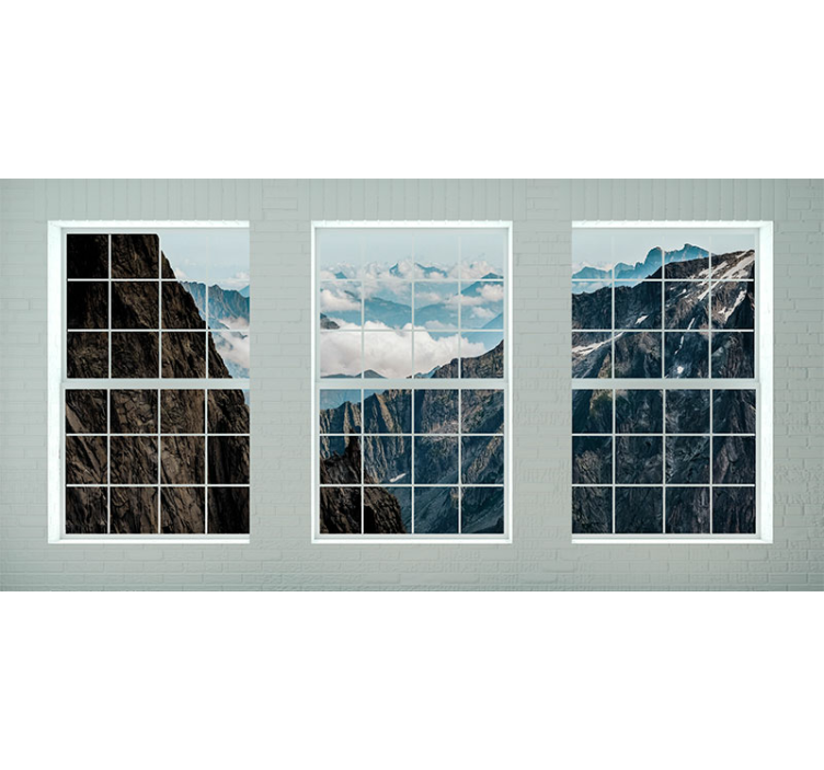 Tapisserie montagne fenêtres avec vue sur les montagnes - TenStickers
