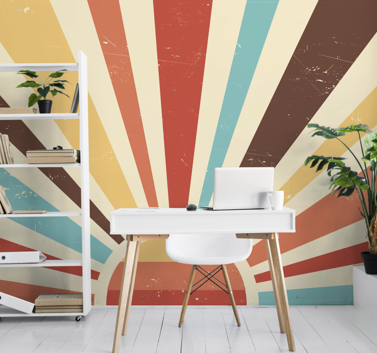 Papier peint vintage graphique coucher de soleil abstrait - TenStickers