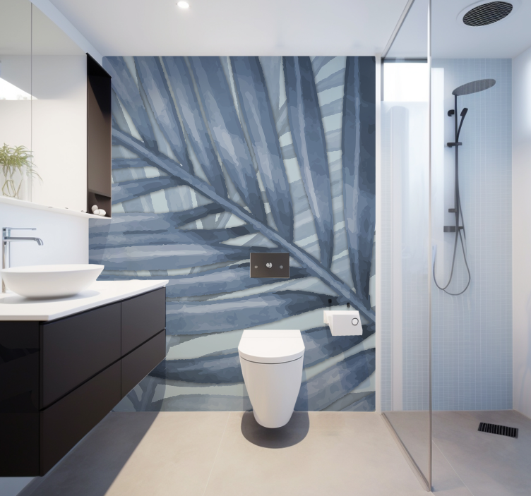 Tapisserie salle de bain feuille tropical bleu - TenStickers