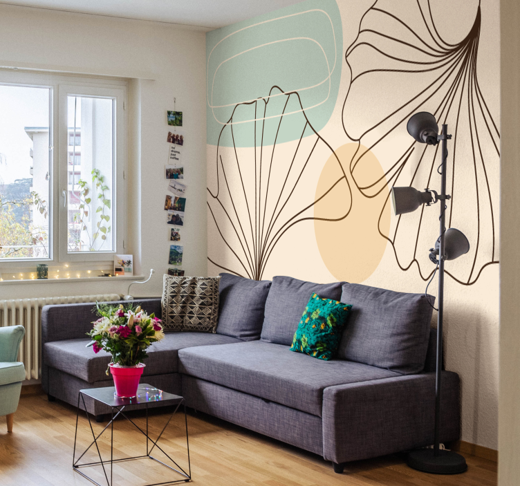 Papier peint panoramique ginkgo abstrait - TenStickers