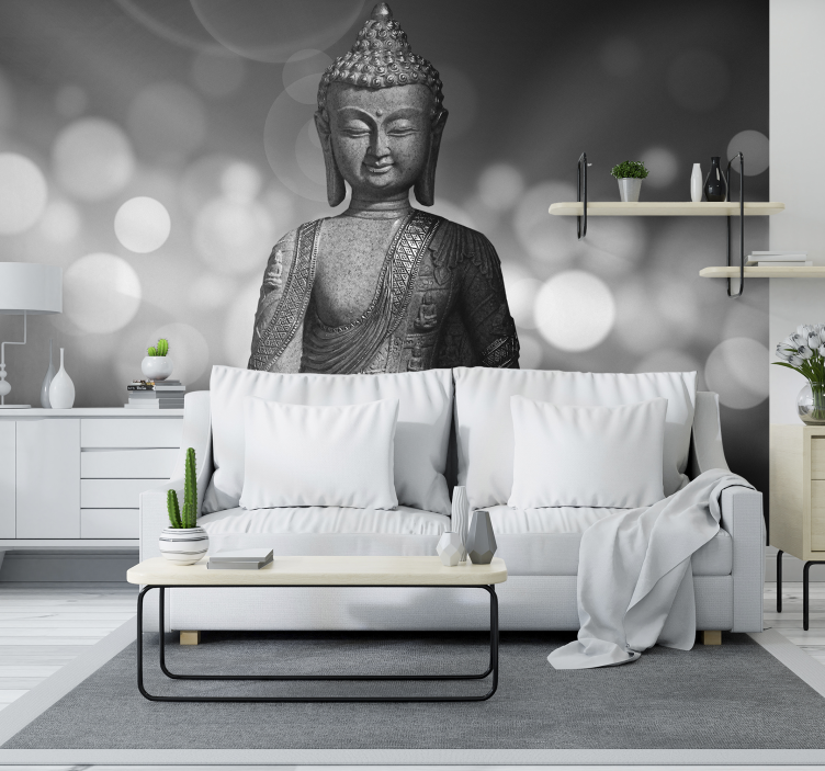 Papier peint zen Bouddha d'argent - TenStickers