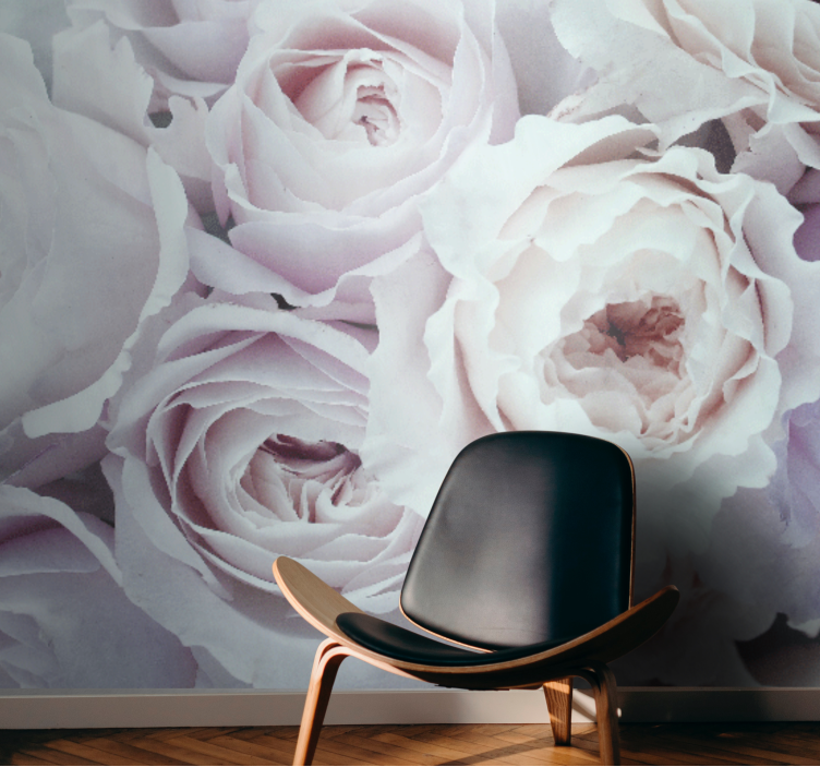 Papier peint mural roses élégant romantique blanc et rose - TenStickers