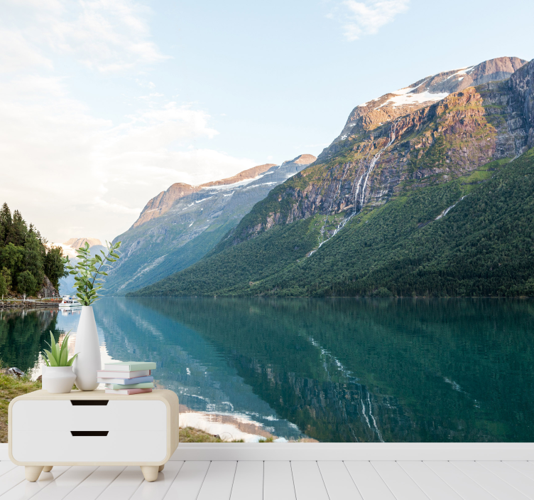 Tapisserie murale lac avec des montagnes - TenStickers