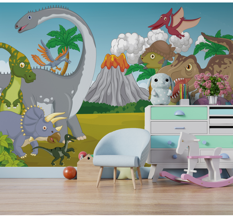 Photo murale enfant Dinosaures et volcan - TenStickers