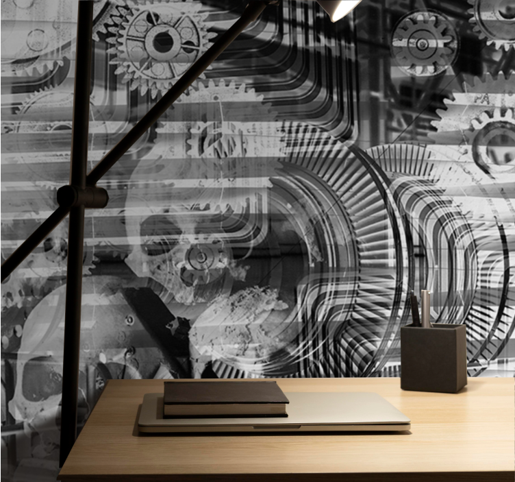 Tapisserie abstraite motifs de crânes mécaniques - TenStickers