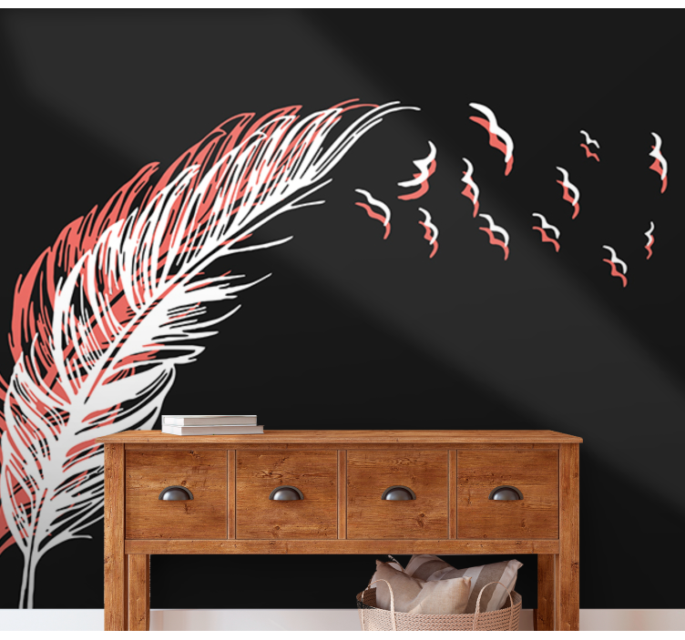 Tapisserie abstraite mouvement fluide de plumes - TenStickers