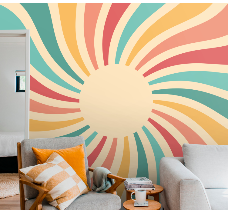 Tapisserie abstraite vagues de couleurs rayonnantes - TenStickers