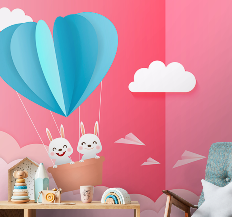 Tapisserie amour ballons et lapins - TenStickers