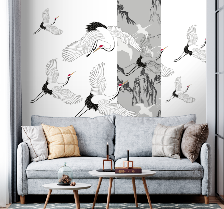 Tapisserie animaux design grues en vol - TenStickers