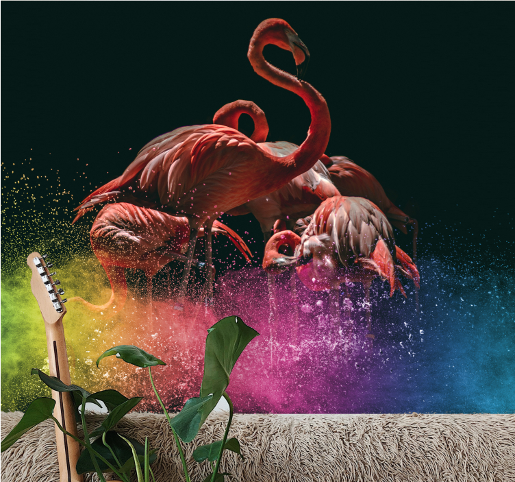 Tapisserie animaux flamant rose fête splash - TenStickers