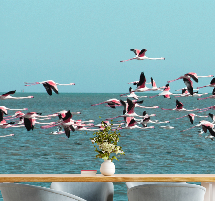 Tapisserie animaux flamants roses sur l'eau - TenStickers