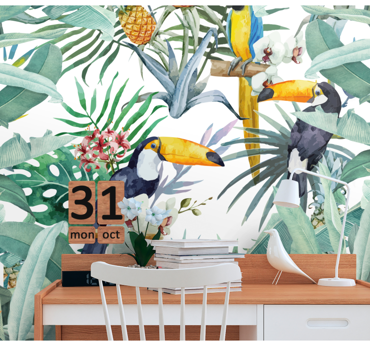 Tapisserie animaux toucans parmi le feuillage - TenStickers