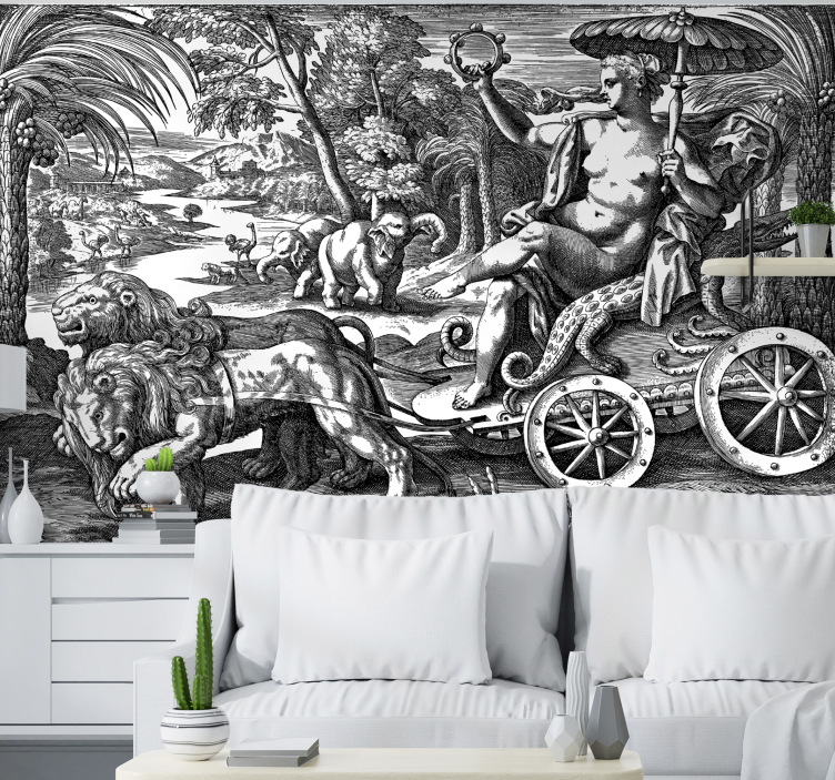 Tapisserie art classique lion majestueux en chariot - TenStickers