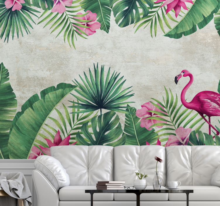 Tapisserie autres fleurs flora tropical flamant - TenStickers