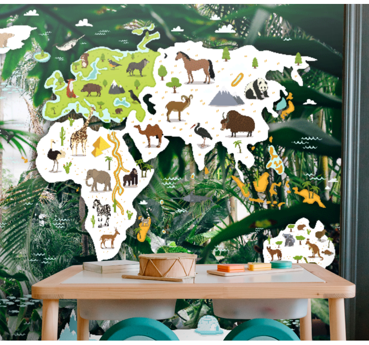 Tapisserie carte du monde animaux - TenStickers