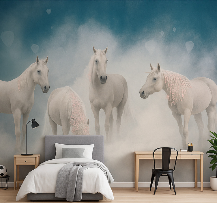 Tapisserie chambre ado chevaux blancs magiques - TenStickers