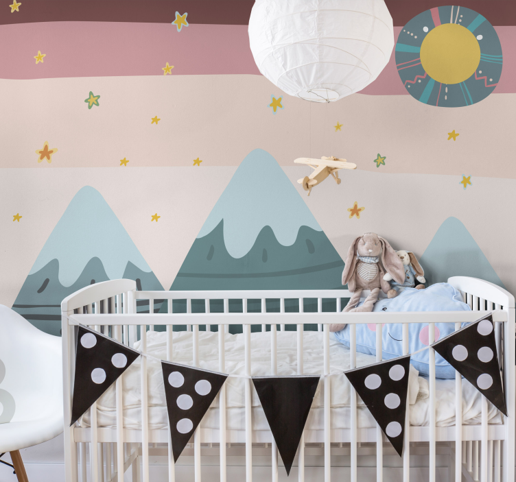 Tapisserie chambre enfant montagnes et Étoiles - TenStickers