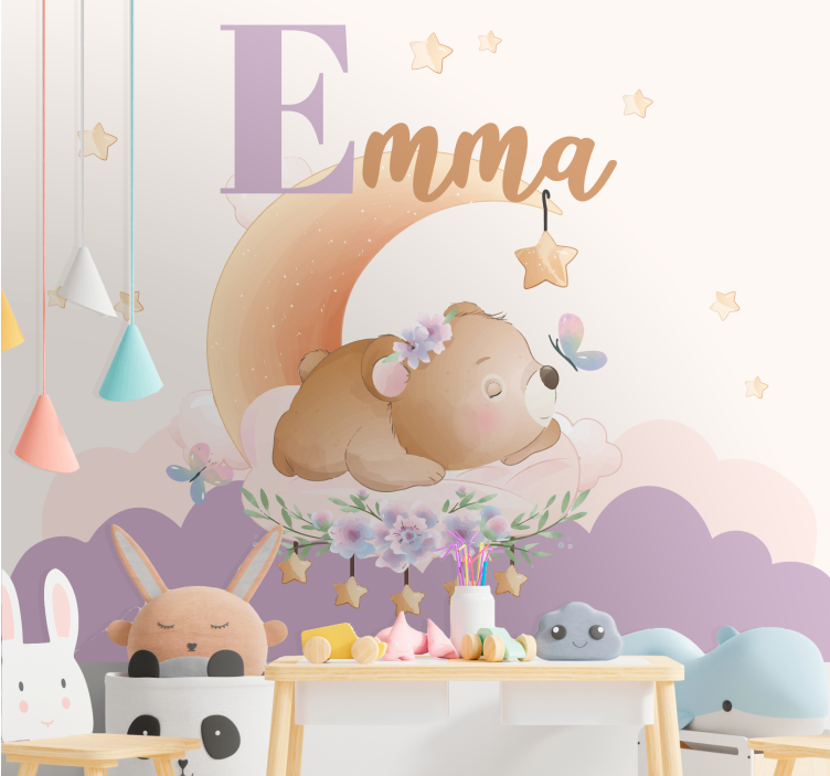 Tapisserie chambre enfant ourson endormi nuit - TenStickers