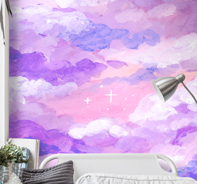 Tapisserie ciel nuages violets doux - TenStickers
