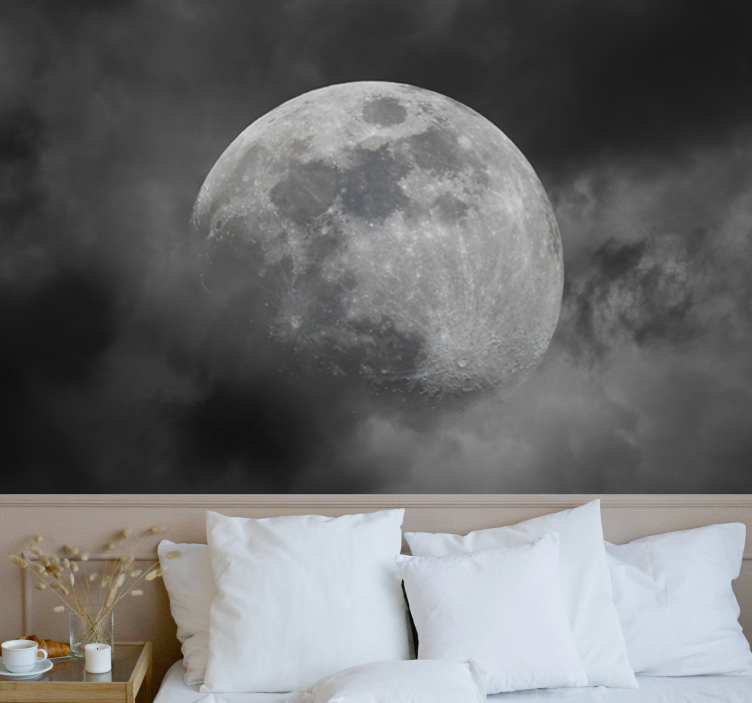 Tapisserie espace silhouette de lune lumineuse - TenStickers