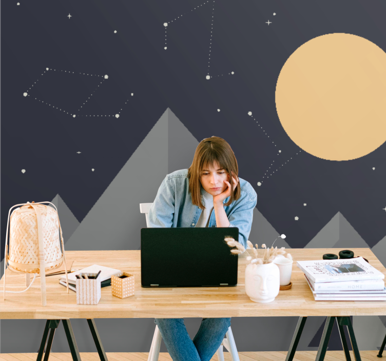 Tapisserie espace sommets de montagnes au clair de lune - TenStickers