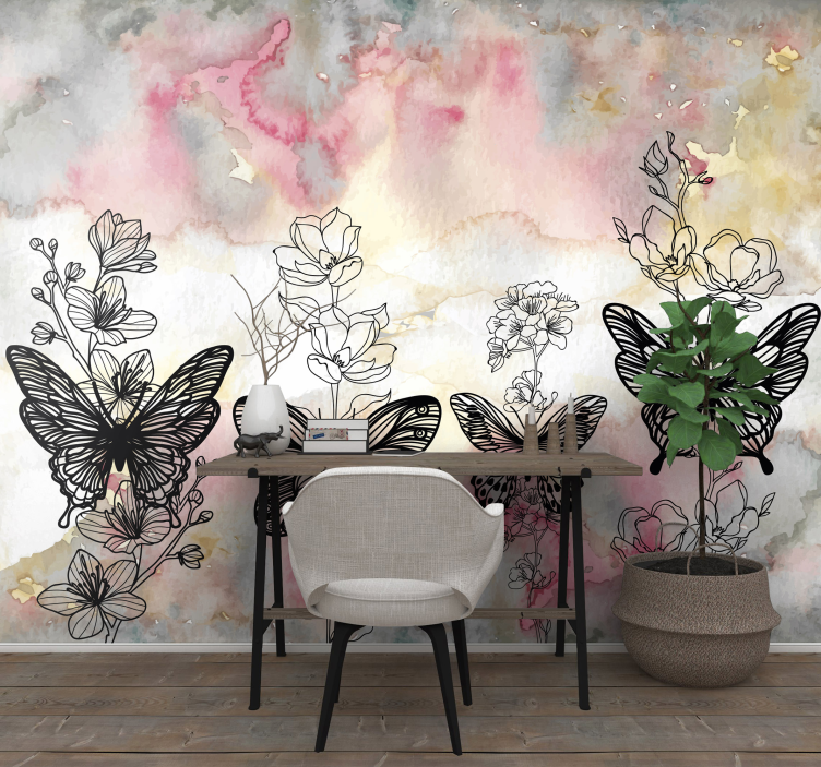 Tapisserie fleur ailes et fleurs en vol - TenStickers