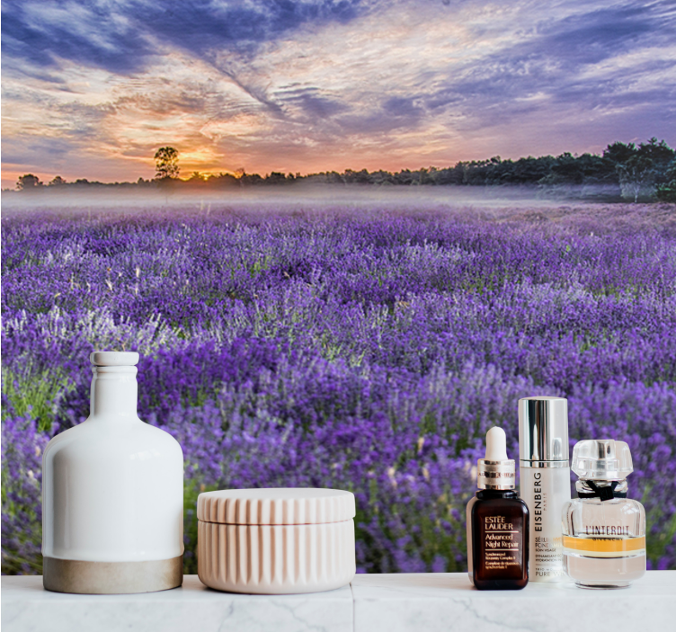 Tapisserie fleur champ de lavande au crépuscule - TenStickers