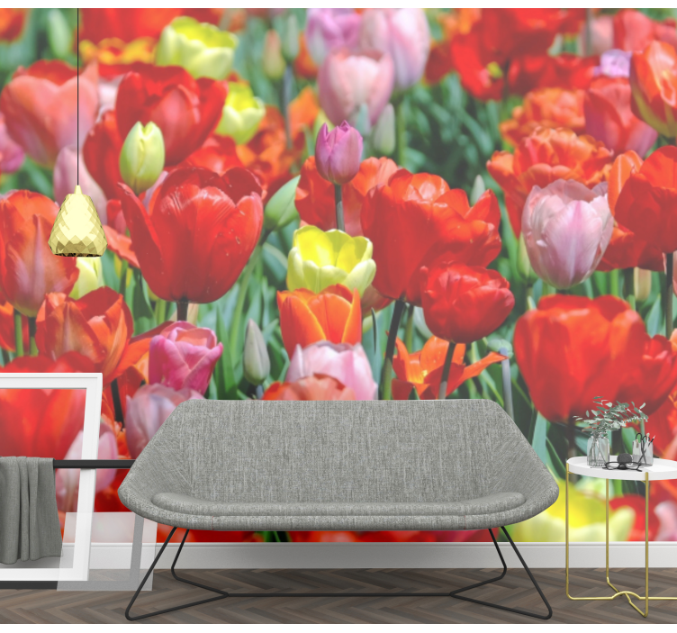 Tapisserie fleur champ de tulipes colorées - TenStickers